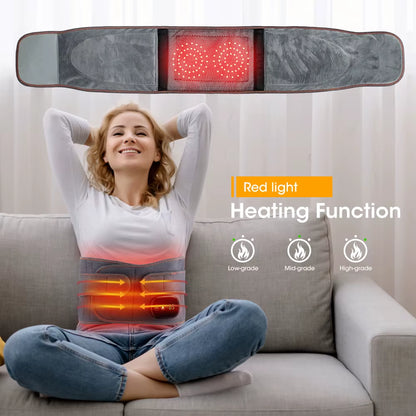 Rechargable Vibration&Heating Belt Red Light Hot Compress Heating Vibration Massager Support Back Waist Abdomen Pain Relief