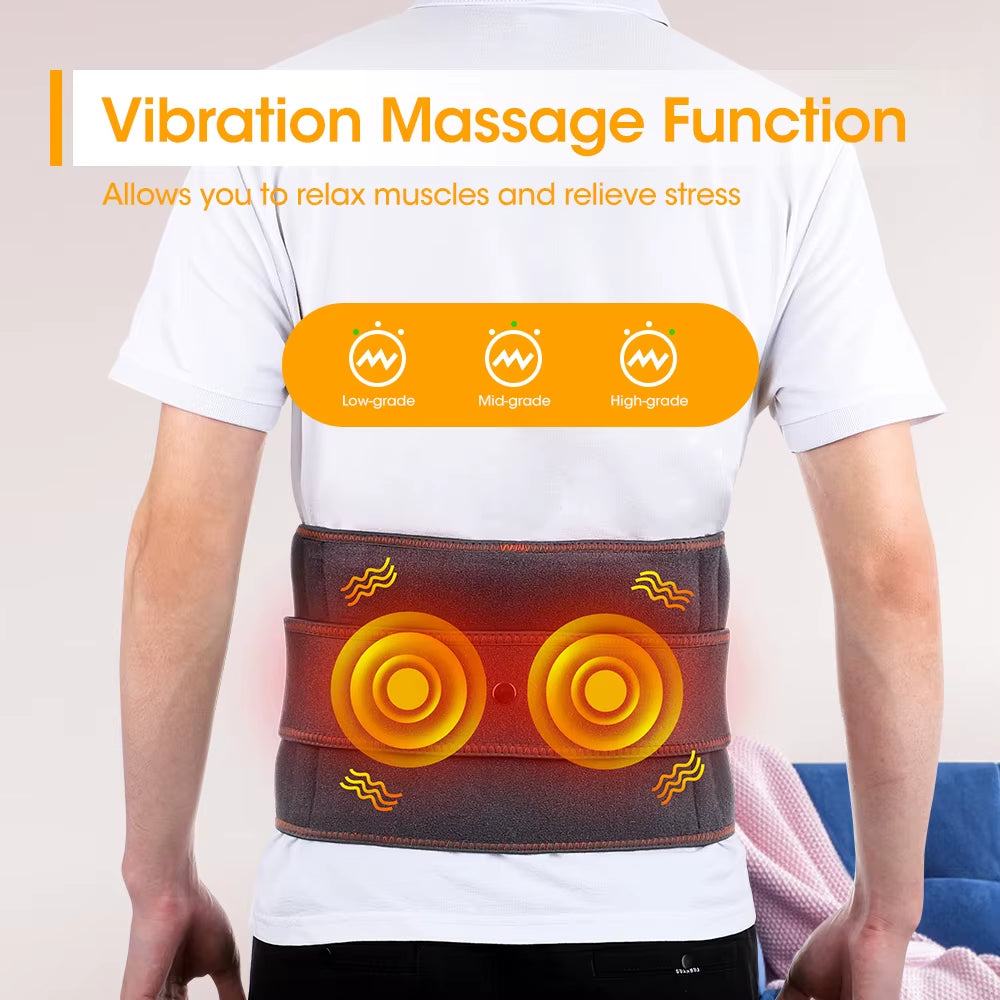 Rechargable Vibration&Heating Belt Red Light Hot Compress Heating Vibration Massager Support Back Waist Abdomen Pain Relief