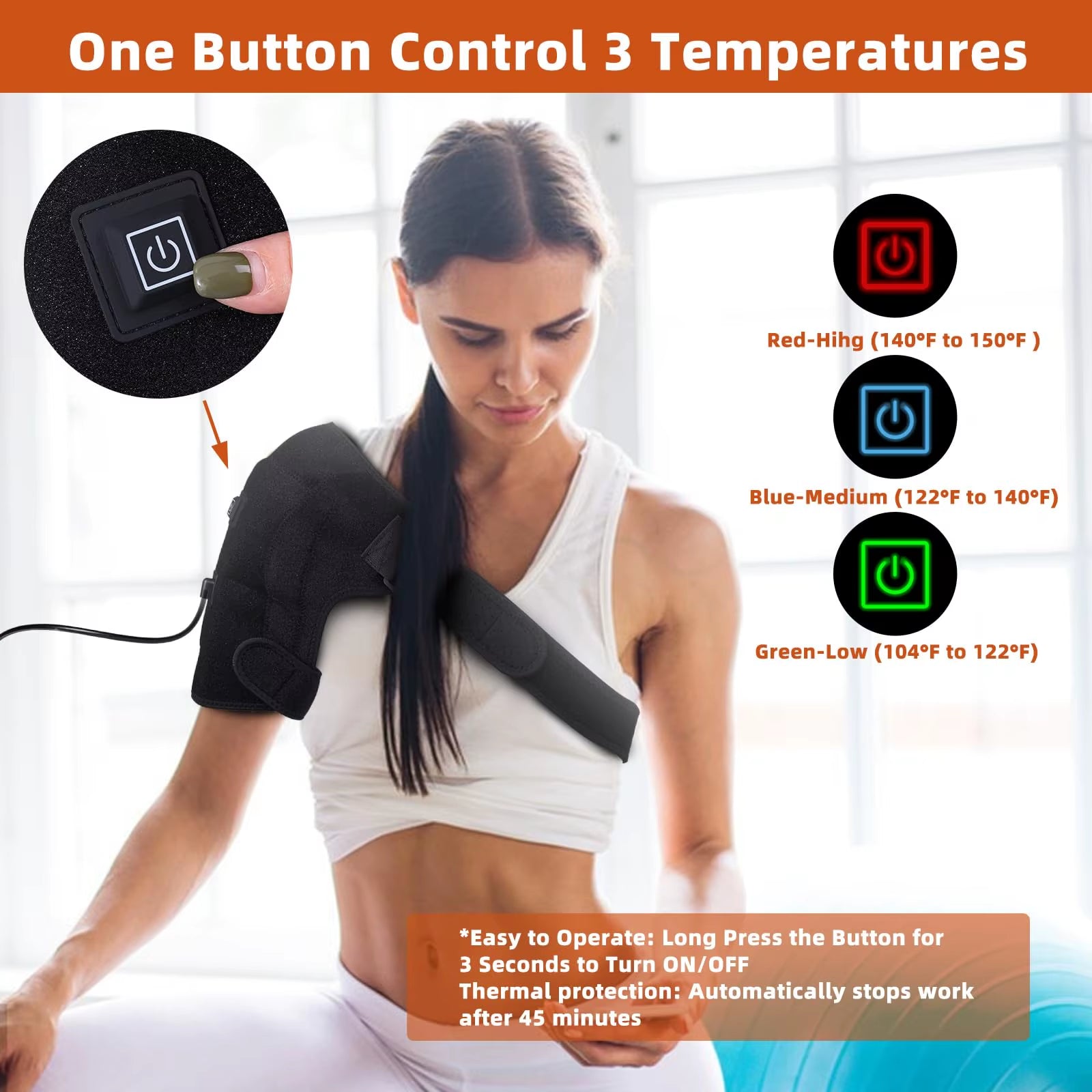 Heated Shoulder Wrap Brace Adjustable Shoulder Heating Pads with Extension Belt for Frozen Shoulder Dislocation Pain Relief